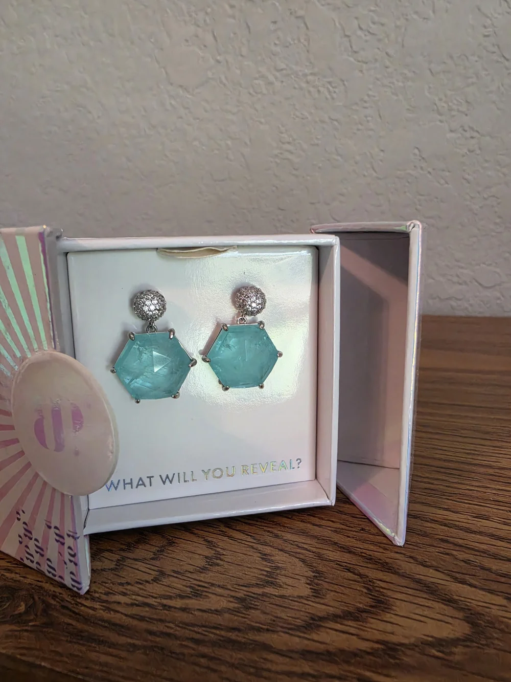 Aquamarine Color-Change Hexagon Drop Earrings with Pavé Accents